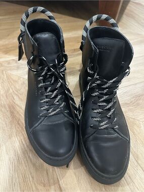 Buscemi Black Leather High-Top Sneakers with Black-and-White Laces